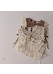 2022 Autumn New Fashion Girls Lace Sweater Princess Hollow Out Sleeveless Sweater Cotton Outerwear Newborn Baby Knitted Sweater 0-3 Years