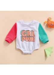 Ma & Baby 0-24M Newborn Infant Baby Girls Romper GRL PWR Letter Print Long Sleeve Jumpsuit Cute Autumn Spring Clothes