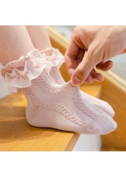 Spring Baby Girls Soft Cotton Ruffle Lace Ankle Princess Dress Socks for 0-12Y Toddler Infant Baby Solid Color White Flower Socks