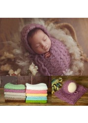 Newborn Photography Accessories Knitted Fleece Blanket Newborn Hat Newborn Photography Props Photo Studio Accessories