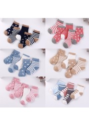 5pairs/lot 0 to 6 Years Kids Soft Cotton Socks Boy Girl Baby Cute Cartoon Warm Stripe Dots Fashion School Socks Autumn Spring