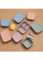 Baby Silicone Feeding Bwol Dishes Plate Kids Tableware Microwave Heating Fresh Keeping Leakproof Baby Lunch Box