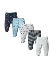 3/4/5pcs/lot Newborn Baby Pants Soft Cotton Cartoon Boys Pants Four Seasons Feet Baby Girls Pants Stripe Baby Trousers 0-12M