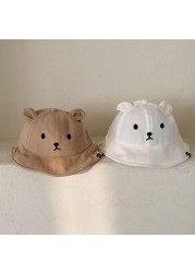 2022 New Baby Bucket Hat Cute Bear Ear Newborn Panama Hat Solid Baby Sun Hat Summer Boys Girls Fisherman Hat Kids Beach Hat