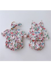 Vintage Floral Baby Girls Clothes Sets for Summer Cotton Infant Girls Clothes Tops + Bloomer 2pcs Baby Girl Clothes