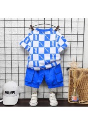 Baby Boys Casual Clothes Infant Fashion Outfits New Summer Toddler Square Print T-shirt Shorts 2pcs Sets For Kids Girls Clothes