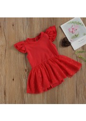 Ma & Baby- Newborn 0-18 Months Summer Jumpsuit Valentine's Day Clothes Red Heart Printed Tulle Jumpsuit