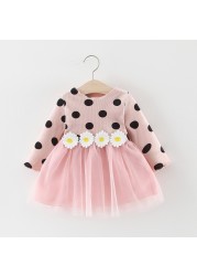 Spring Autumn Infant Baby Girls Dress Cotton Long Sleeve Baby Dress Polka Dot Daisy Flower Baby Autumn Clothes