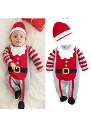 2022 Boys Girls Baby Rompers Santa Claus with Hats New Years Long Sleeve Jumpsuit Newborn Kids Clothes Childen Overall SKMY295