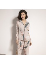 Starry Sky and Floral Printed Women Pajamas Set Comfort Cotton Silk Full Sleeve Homewear Tender Ladies Spring Casual Wear