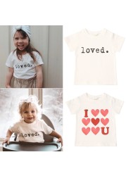 Summer Baby Girl Tshirt I Love Boys T-Shirt Letter Printed Lovely Heart Printing Kawaii Kids T-Shirt JYF