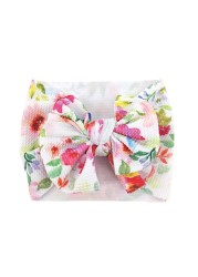 Newborn Baby Girl Big Bowknot Headband Rainbow Sunflower Print Infant Wide Hairband Toddler Turban Knotted Elastic Headwrap