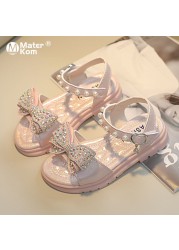 Size 26-36 Children Bowknot Pearl Princess Shoes For Girls Soft Sole Crystal Beach Shoes For Kids Girls Open Toe Light Sandals