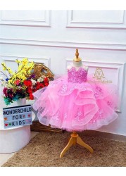 Kids Girls Princess Pink Evening Dress Tutu Dresses Baby Girl Clothes Long Dress Birthday Party Vestido Wear 1-14Years