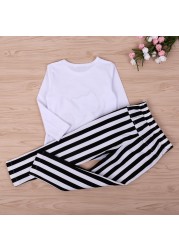 Spring Children Sportswear Clothing Sets White Dress + Striped Trousers 2 Pieces Sets Girl Kids Girls Clothes