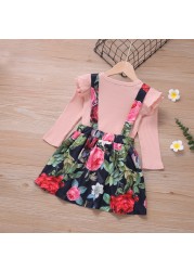 Spring Blouse + Flower Suspender Skirt 2pcs Toddlers Girl Newborn Baby Clothing Sets