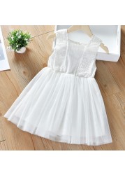 2022 new summer white mesh panel princess dress sleeveless evening dress baby dress children's clothing