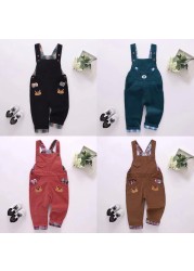 Infant Jeans Little Kids Cartoon Cute Suspenders Tolfield Causal Trousers Spring Autumn Baby Boys Girls Warm Pants 18M-4Y JYF