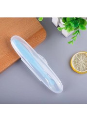 1pc Baby Feeding Spoon With Storage Box Non-slip Baby Training Spoon Food Grade Silicone Cute Baby Feeding Tableware