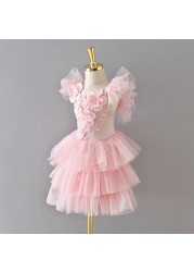 2022 Summer Mesh Cake Dress Party Dress Kids Clothes Clothes For Girls Pink Princess Dress