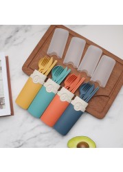 Portable Reusable Spoon Fork Chopsticks Knife Wheat Straw Tableware Cutlery Set Travel Camping Dinnerware Kids Cutlery Sets