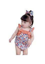 Newborn Baby Sleeveless Cotton Bowknot Rompers With Bow Ruffle Floral Print Bodycon Bodycon Rompers