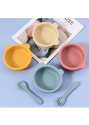 Baby Silicone Suction Bowl Plate Cute Cat Children Dishes Feeding Bowl BPA Free Non-slip Kids Toddler Training Tableware