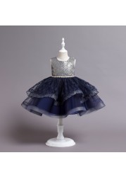 New Summer Baby Girls Pearl Sequins Party Dress Princess Dress Layered Tulle Polka Dots Print Kids Clothes 7 8 10 Years