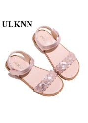 Children Sandals Microfiber Children Gold Beach Shoes Summer 2022 New Soft Light Sandals Princess Shoes Girls Silver Flat Shoes