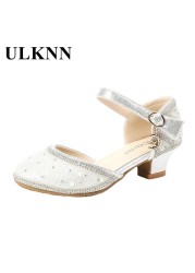 Girl high heel sandals children silver rhinestone princess sandals 2022 children summer new hollow shoes girl show high heels