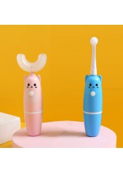 Automatic Ultrasonic Kids U Shape Vibration Silicone Electric Toothbrush Waterproof Children Toothbrush 2 Replaceable Heads