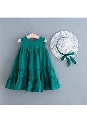 High Quality Kids Dresses For Girls Sleeveless Beach Dress With Hat Princess Party Dress Baby Girls Summer Clothes