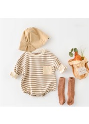 Newborn Casual Underwear 2022 Spring Infant Rompers Outdoor Kids Long Sleeve Stripe Jumpsuits Baby Boys Girls One Piece Clothes