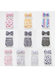 1 Set Baby Boy Baby Girls Pants Floral Dots Baggy Pants Bloomer Princess Diaper Cover and Bowknot Headband Set