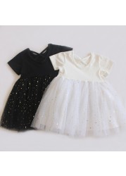 Newborn Summer Clothes Baby Girl Glitter Dress Korean Short Sleeve Cotton Toddler Dress Baby Girl Princess Dresses Tutu