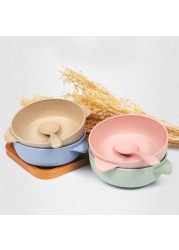 2pcs Baby Feeding Cutlery Set Eco-friendly Wheat Straw Infant Plate Children Dish Utensils Kids Anti-hot Training Bowl Spoon