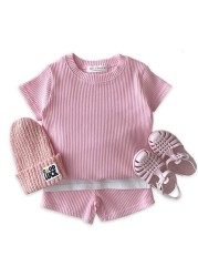 Baby clothes sets summer kids short sleeve T-shirt and shorts 2pcs suits for children solid color boys and girls clothes