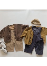 YG Spring and summer new children's cotton and linen jacket boys retro loose button jacket girls coat plain children's wear