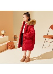 ton lion kids winter fashion casual windproof and warm girls mid-length down jacket 5-12 years old girls winter coat