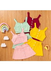 Children Baby Girls Summer Clothing Outfits Baby Sling Crop Top Skirt Solid Cool New Baby Clothes 1-6Y Kids Csotume JYF