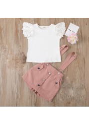 Girls Summer Clothes 2pcs Casual Tops Ruffles + Shorts Belt Outfits Sweet Kids Birthday Party Clothes Sets for 3 4 5 6 7Y JYF