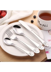 4pcs/set Baby Spoon Spoon Food Feeding Fork Knife Utensil Set Stainless Steel Kids Learning Eating Habit Children Tableware