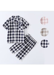 Kids Pajamas For Girls Age 2-11 Years Summer Black White Cotton Plaid Pajama Kids Boy Pajama Teenage Clothing Set Pajama