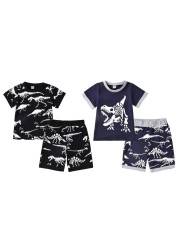 Jlong 2pcs/set Cute Cartoon Boys Clothes Set Boys Dinosaur Short Sleeve Shorts Set Casaul Suit 1-6 Years Children's Clothing