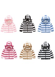 Autumn Jackets For Baby Boy Trench Children's Clothing Girls Warm Hooded Striped Outerwear Windbreaker Baby Kids Coats JYF