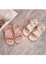 2022 Girl Sandals Summer Children's Sandals New Pupil Princess Girl Non-slip Soft Bottom Hollow White Beach Shoes