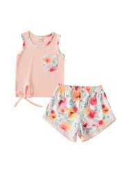 Summer Casual Cool Suits Home Wear 1-4 Years Kids Girl Clothes Set Girls Tracksuit Outfit Sleeveless Tank Top Shorts Set