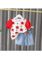 Girls suit 2022 new summer Korean style children's summer clothes baby girls small flower short-sleeved clothes two-piece suit