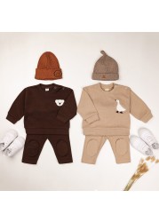 0-24M Newborn Baby Girls Boys Clothes Set Outfit Little Bear Goose Embroidery O-Neck Tops + Long Pants Kids Clothes 2022