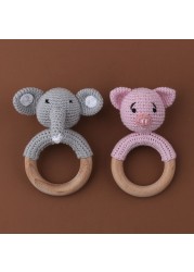 Baby Beech Wooden Teether Mobile Stroller Crib Ring DIY Crochet Rattle Bracelet Soother Infant Teething Chew Molar Toys